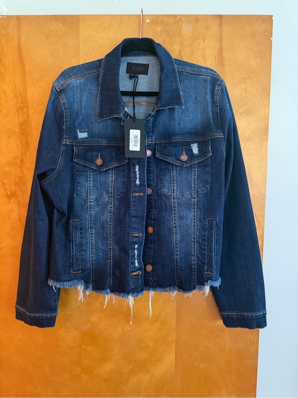 Women's Dark Blue Distressed Denim Jacket
